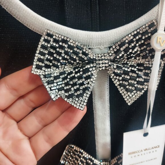 Rebecca Vallance Ella Black Crystal Bow Stretch Short Sleeve Cocktail Dress - Picture 3 of 11